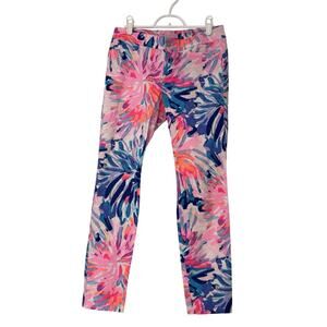 Lilly Pulitzer Off Tropic Kelly Skinny Ankle Pants Women's Size 2 Pink Sunburst